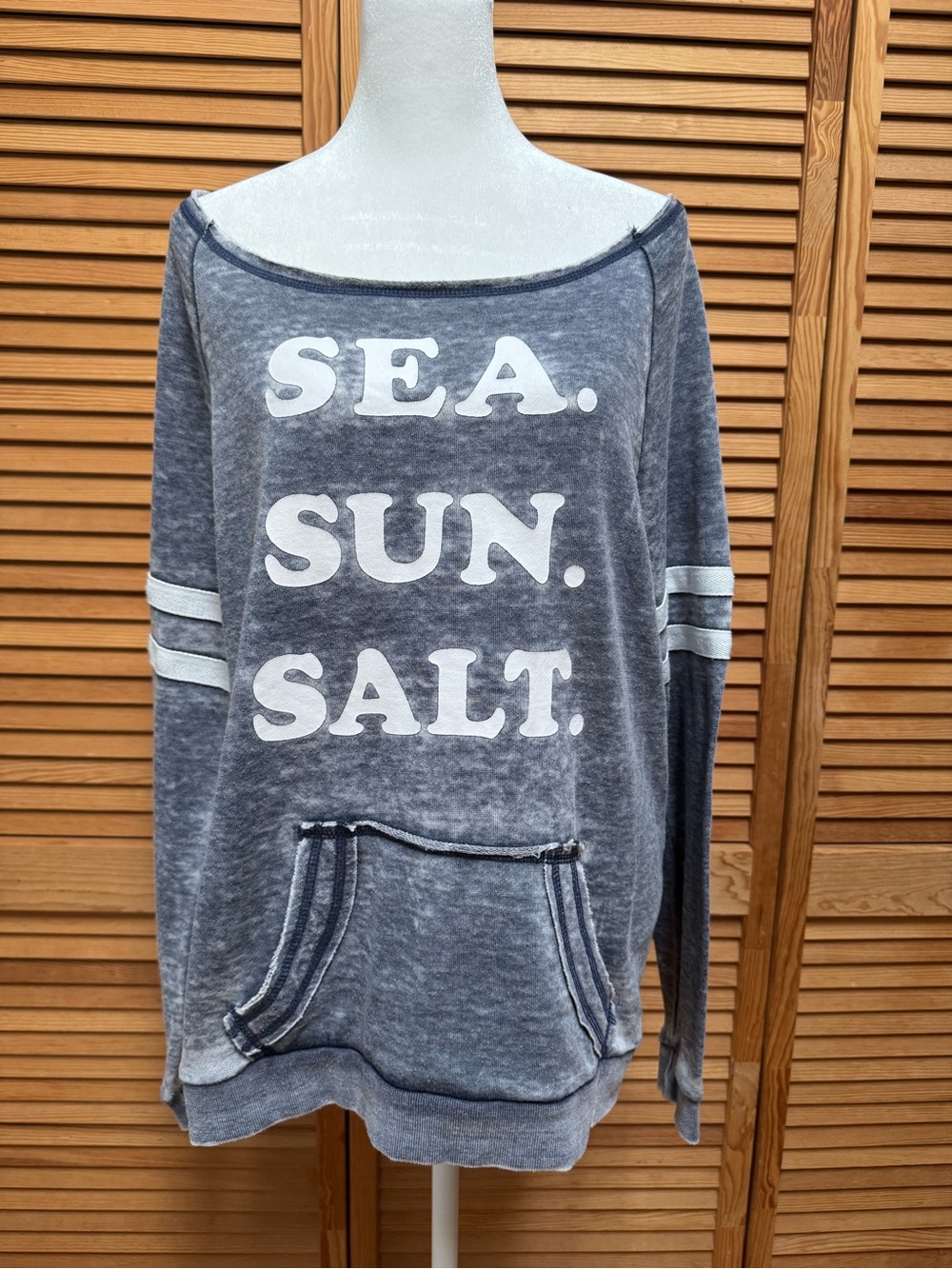 Venus "Sea. Sun. Salt." Blue Mineral Wash Graphic Sweatshirt - Size Medium